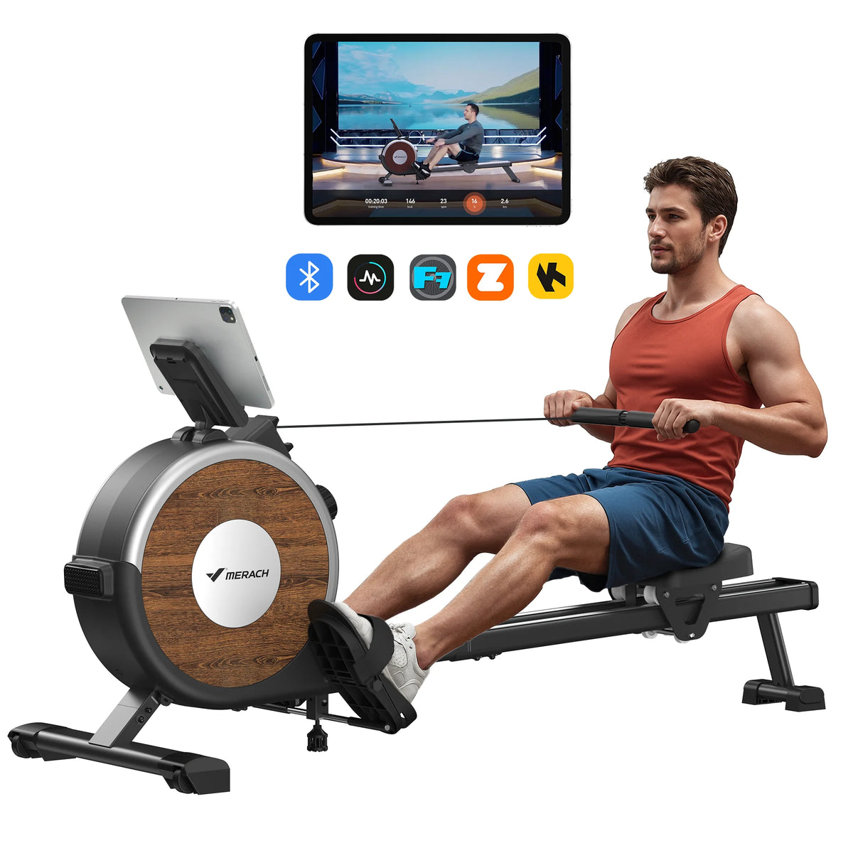 MERACH Magnetic Rowing Machine For Home With Bluetooth Digital Console