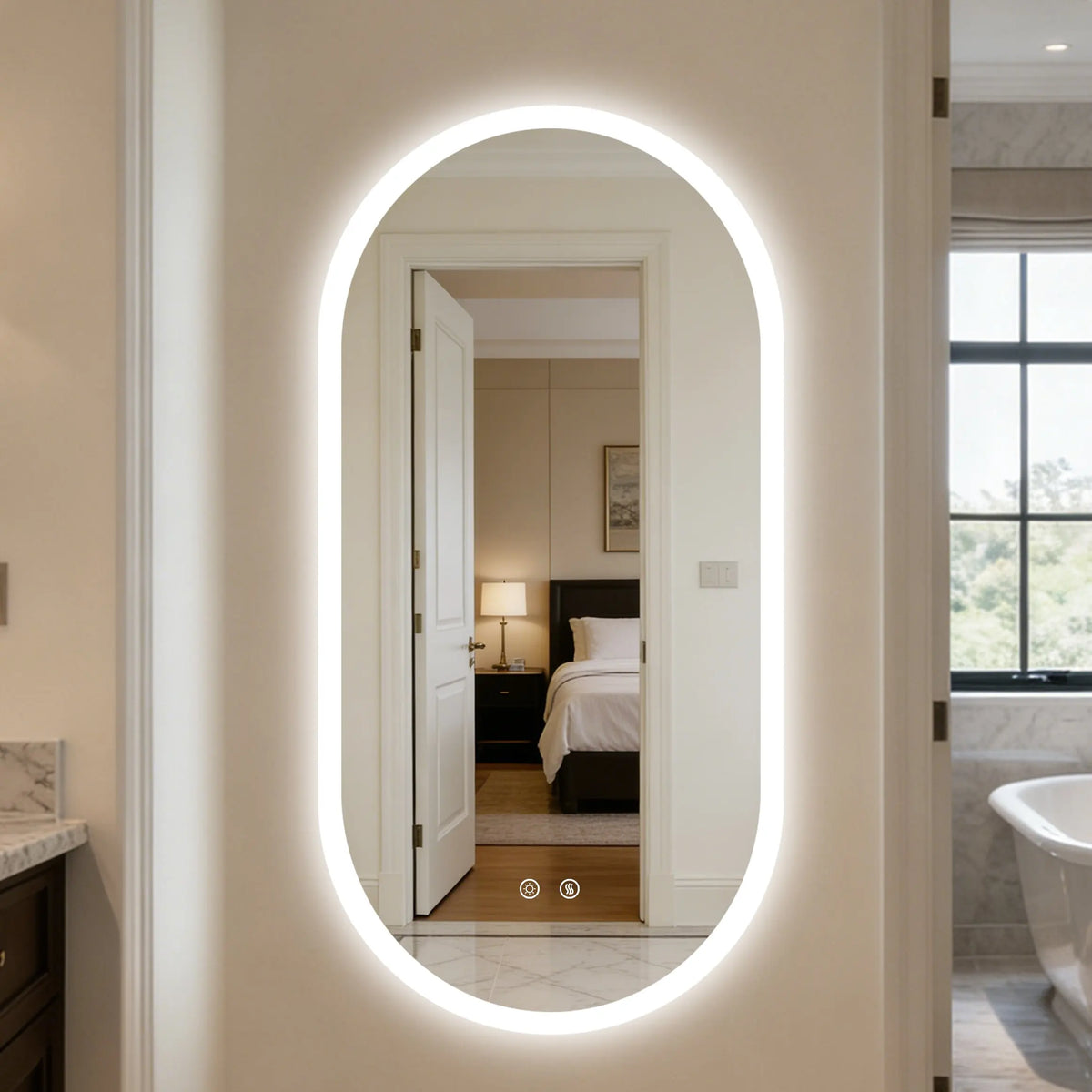 Borwart Smart Led Bathroom Mirror Oval Anti Fog Dimmable Frameless