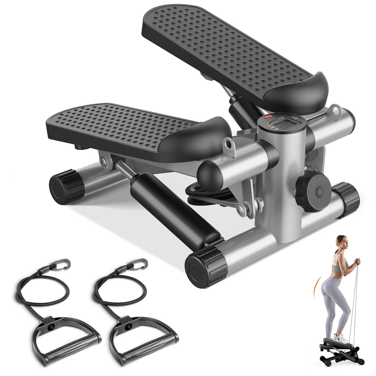 Compact Hydraulic Mini Stepper With Resistance Bands And Monitor