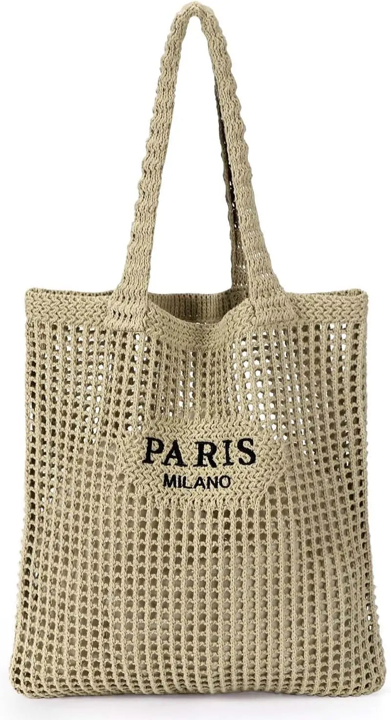 HATISAN Crochet Mesh Tote Bag for Women Beach Travel