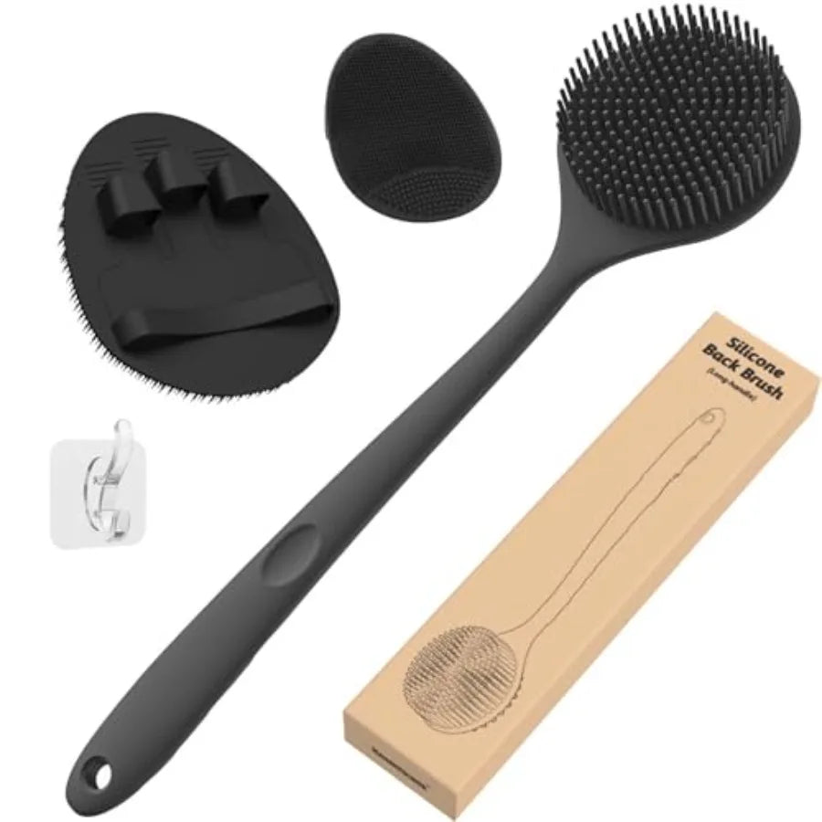 3Pc Silicone Scrubber Set Bath Glove Face Brush Body Exfoliator