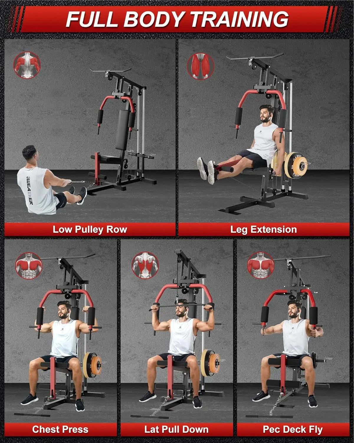HiMiss 5-In-1 Home Gym Lat Pulldown Chest Press System