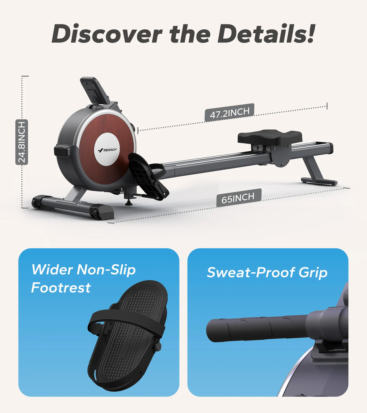 MERACH Magnetic Rowing Machine For Home With Bluetooth Digital Console