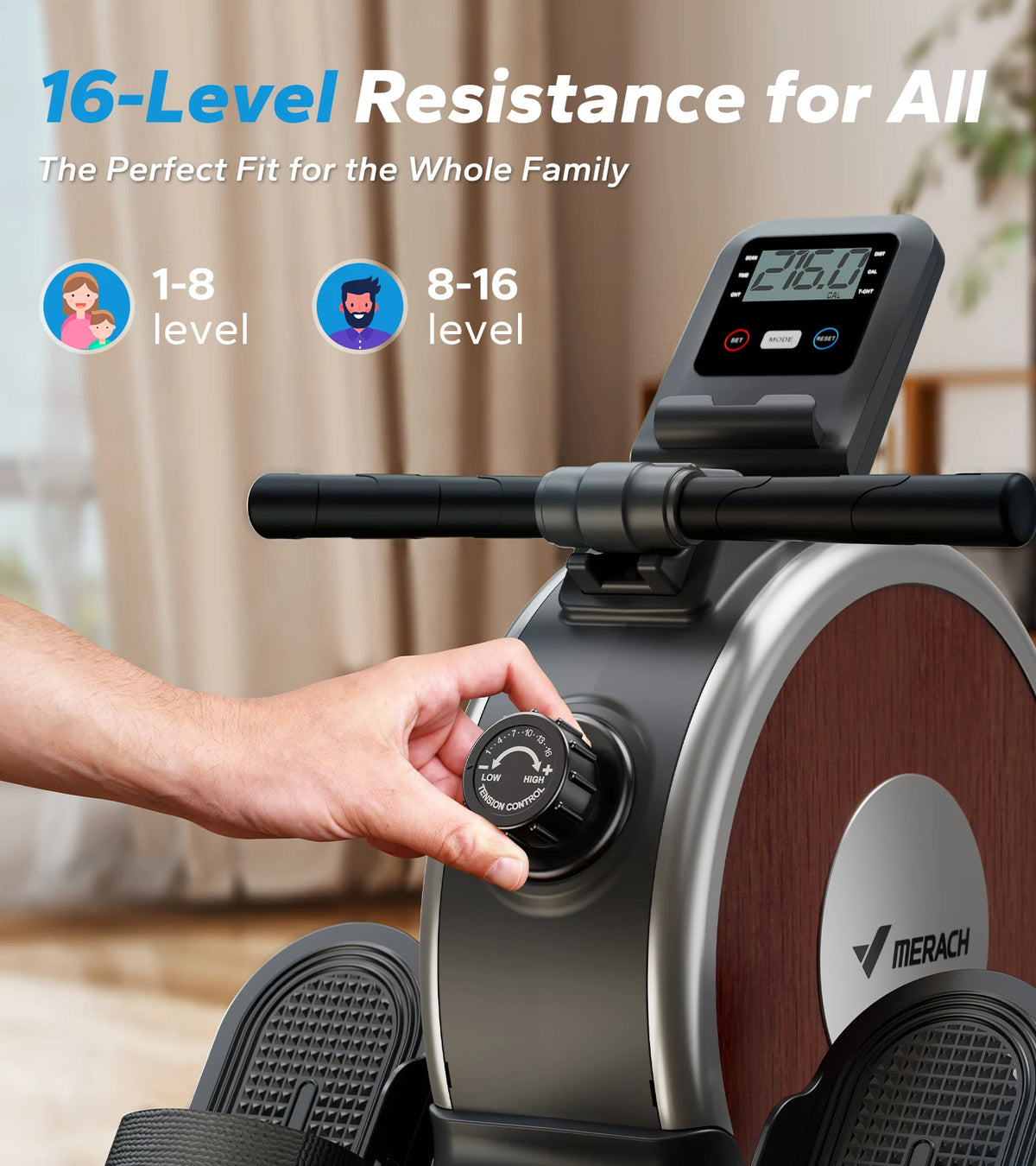 MERACH Magnetic Rowing Machine For Home With Bluetooth Digital Console