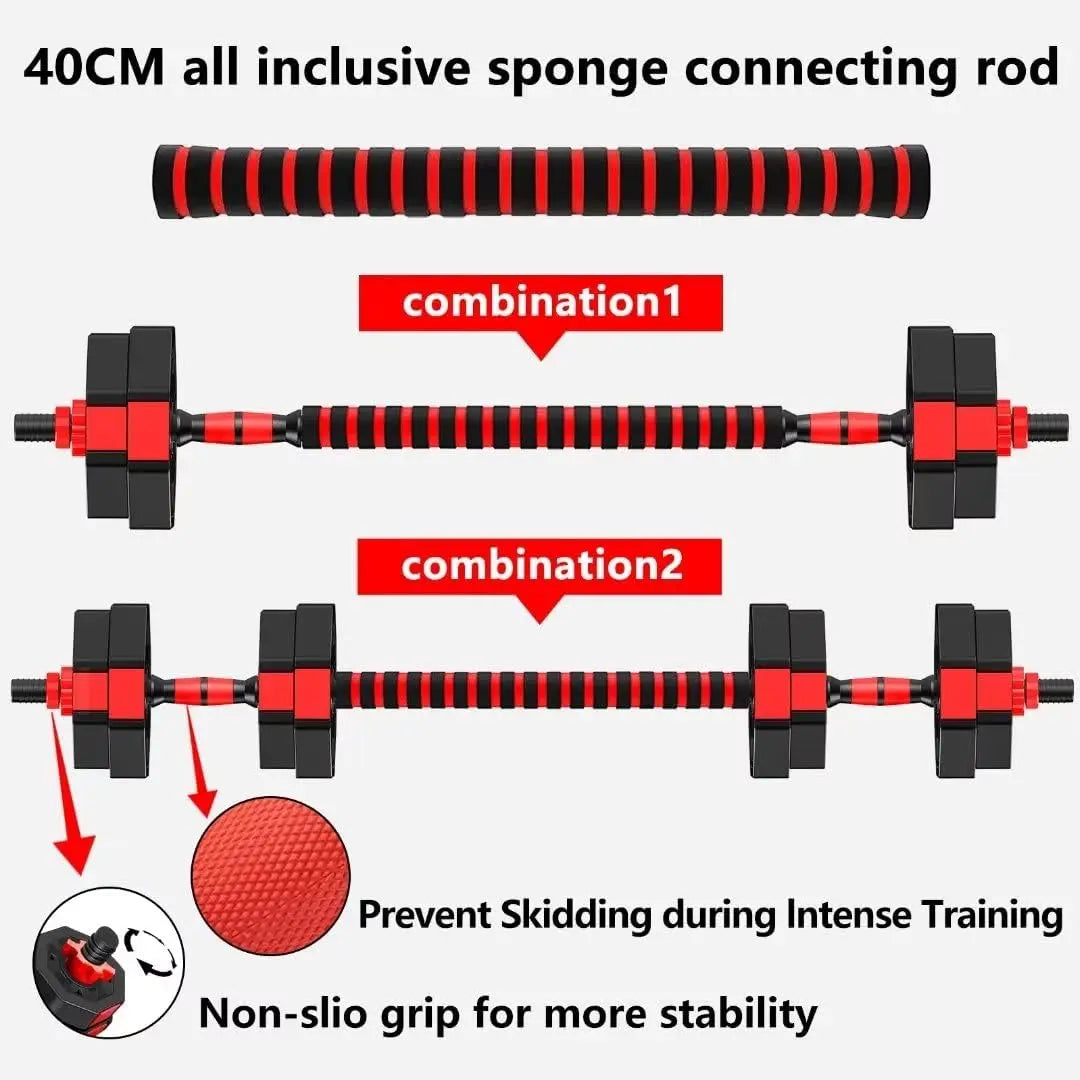 Rubber Coated Adjustable Dumbbell Set With Convertible Barbell Design