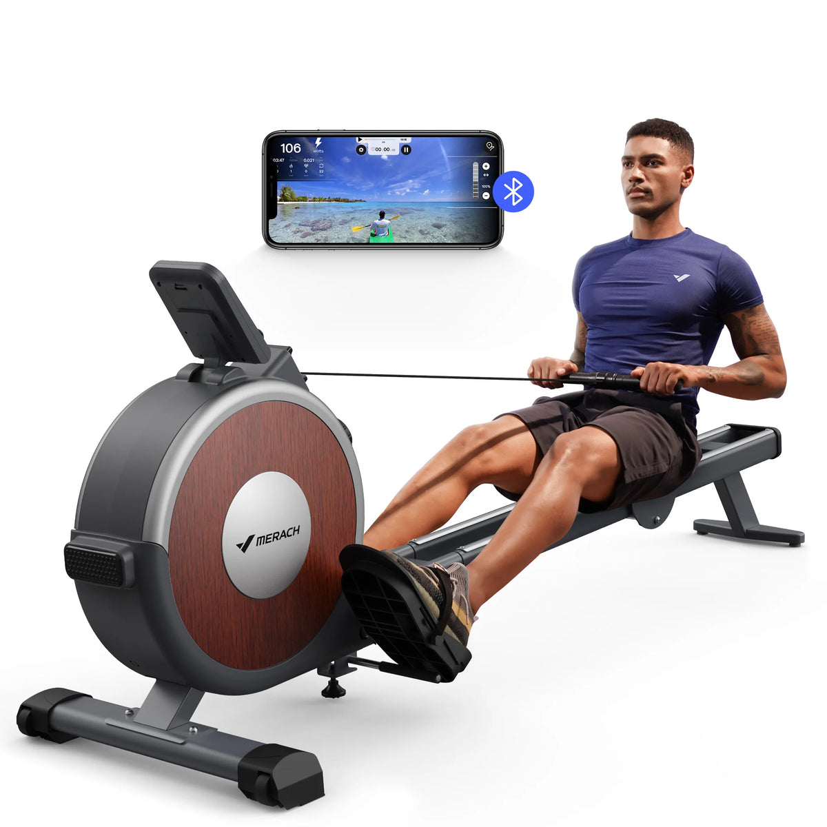 MERACH Magnetic Rowing Machine For Home With Bluetooth Digital Console