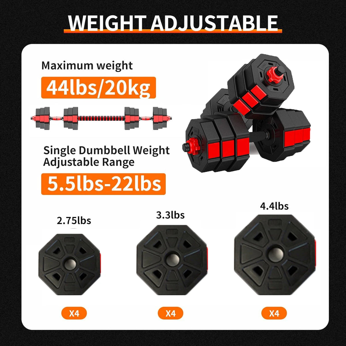Rubber Coated Adjustable Dumbbell Set With Convertible Barbell Design