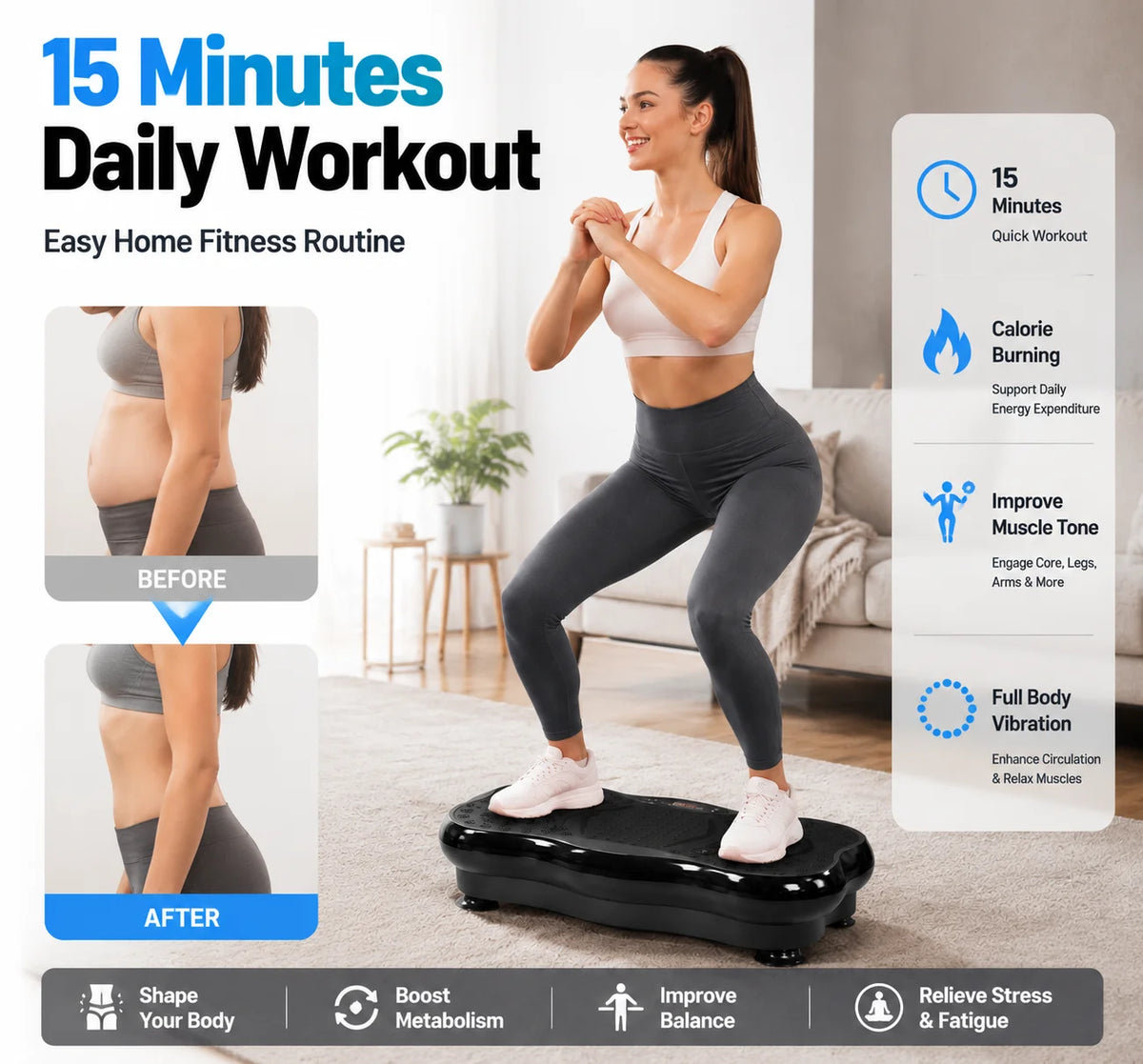 Bluetooth Adjustable Vibration Plate For Whole Body Workout And Toning