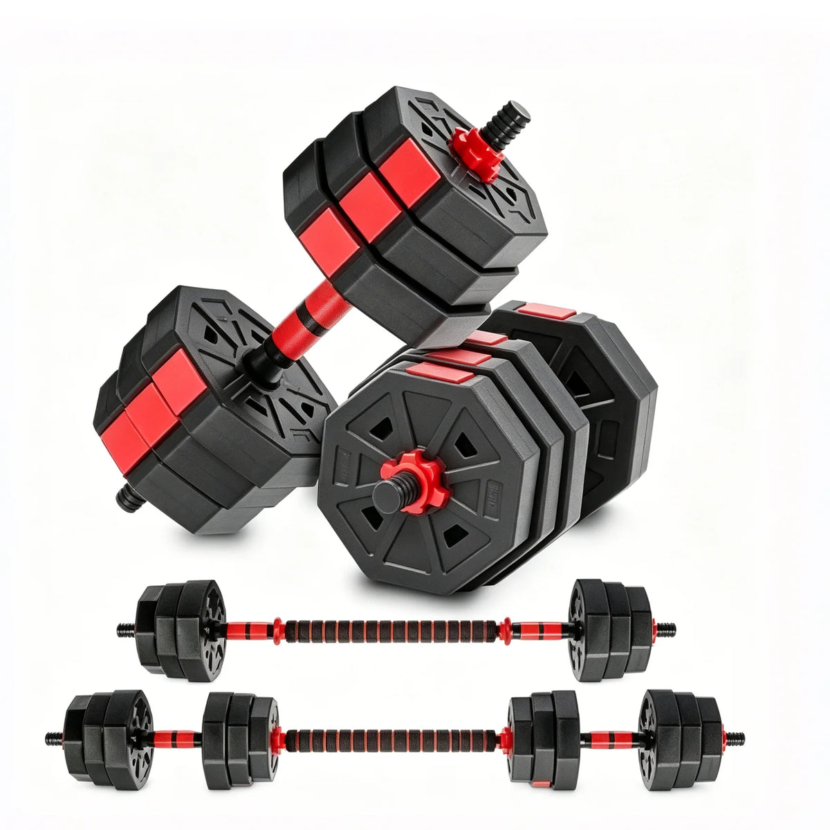 Rubber Coated Adjustable Dumbbell Set With Convertible Barbell Design