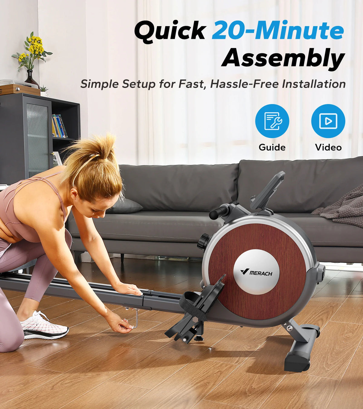 MERACH Magnetic Rowing Machine For Home With Bluetooth Digital Console