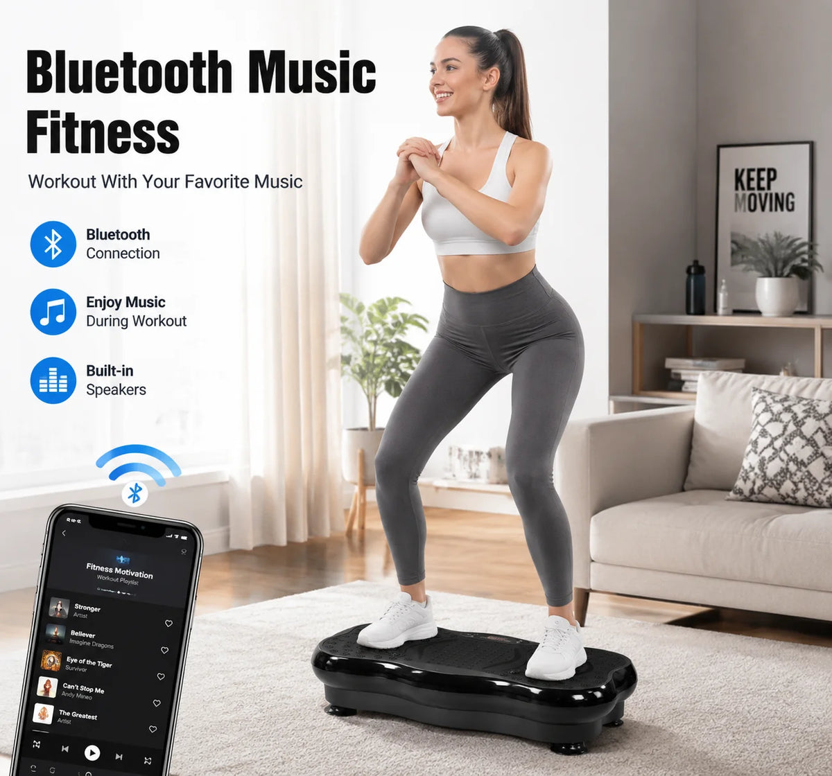 Bluetooth Adjustable Vibration Plate For Whole Body Workout And Toning