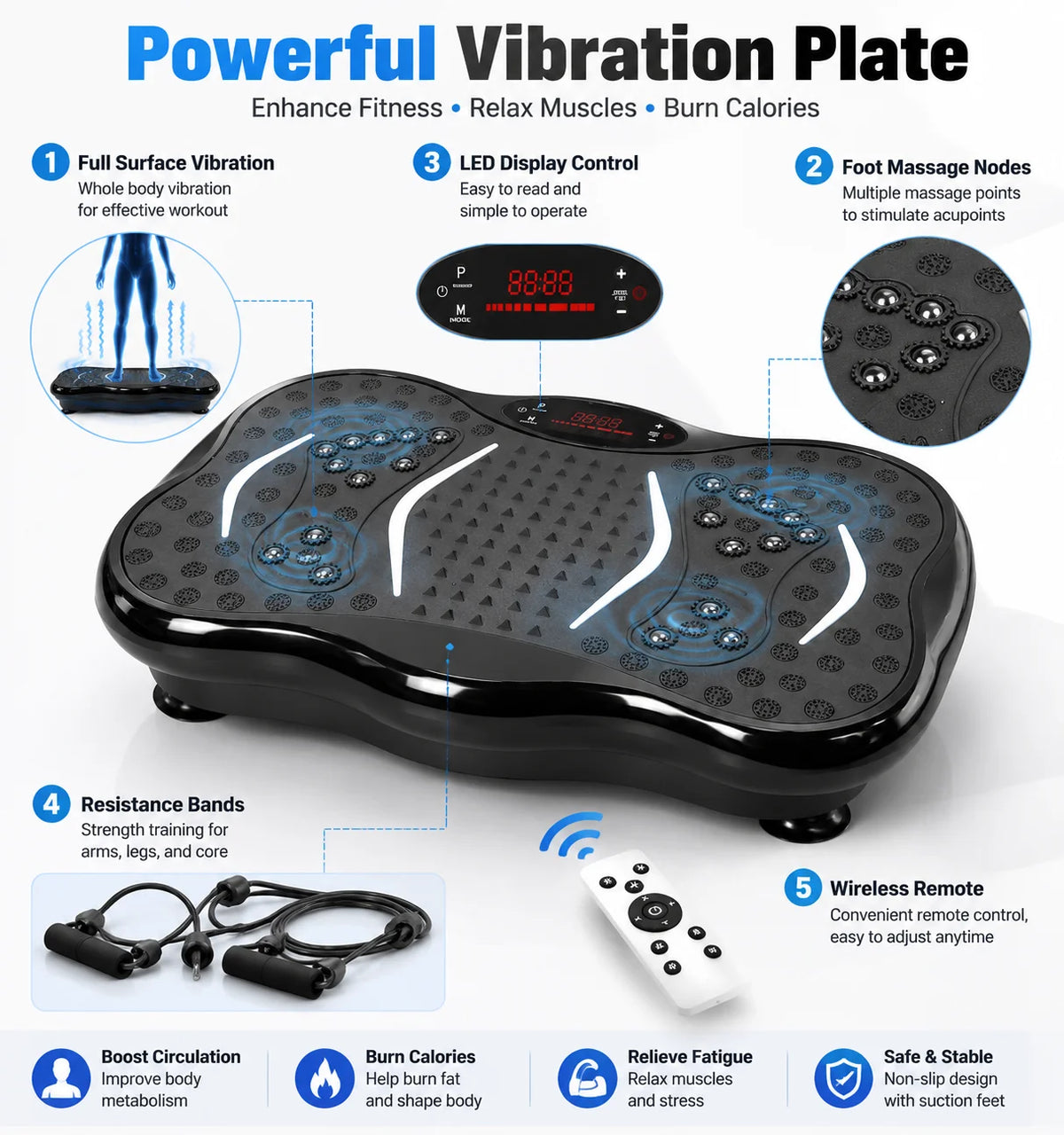 Bluetooth Adjustable Vibration Plate For Whole Body Workout And Toning