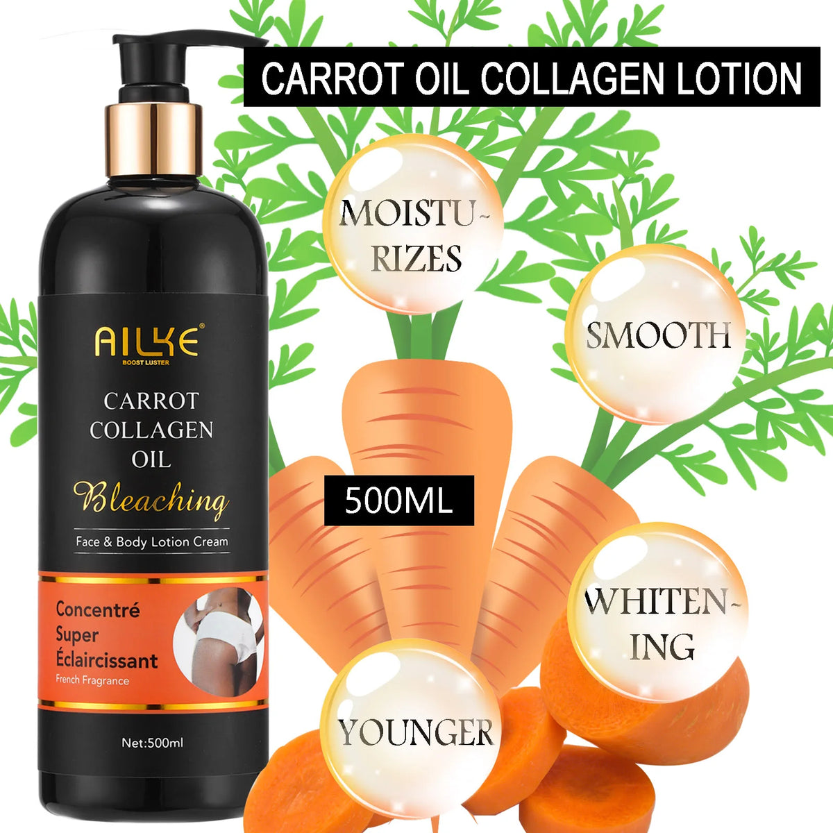 AILKE Whitening Body Lotion Collagen And Carrot Oil Skin Moisturizer