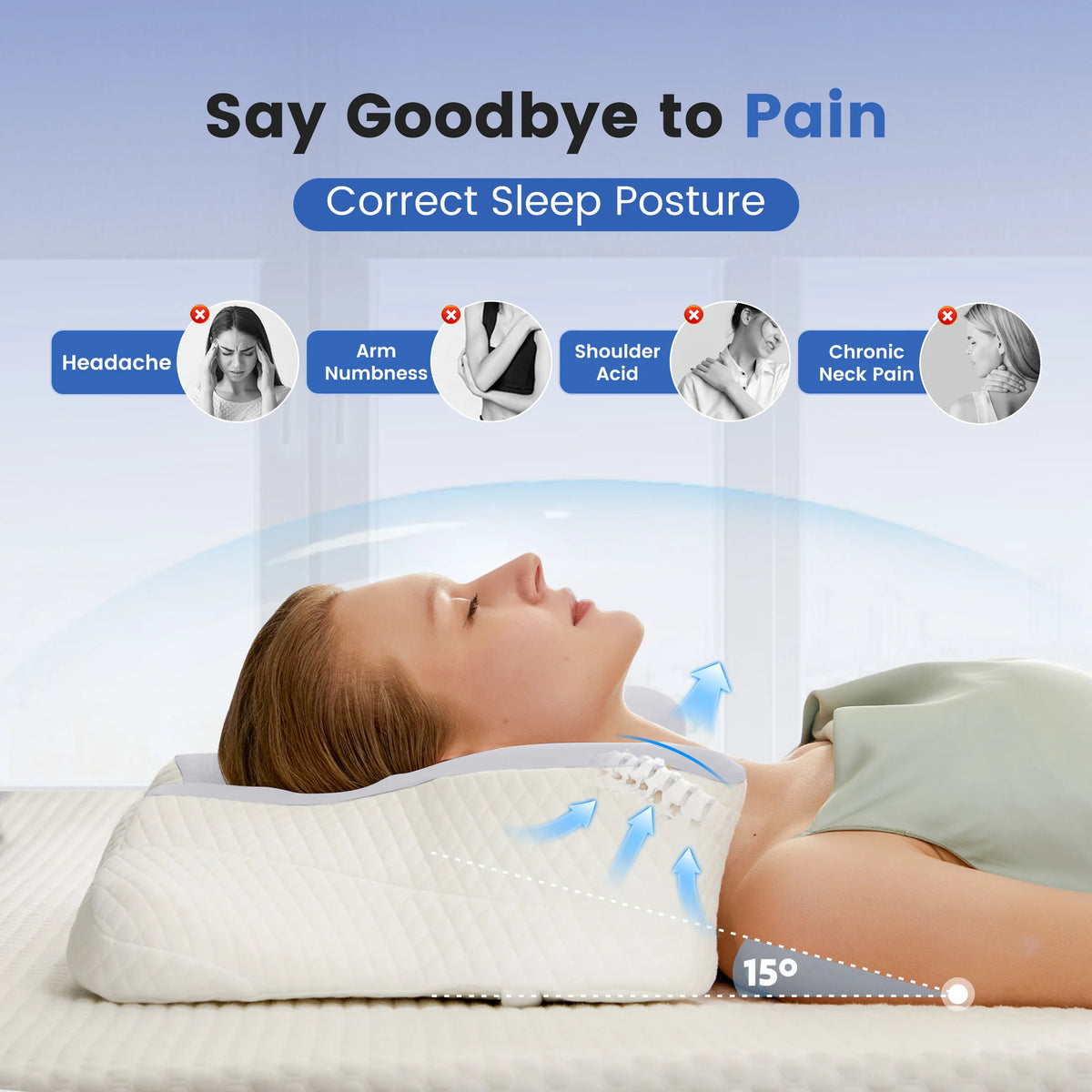 JHK Ergonomic Memory Foam Cervical Pillow With Cooling Pillowcase