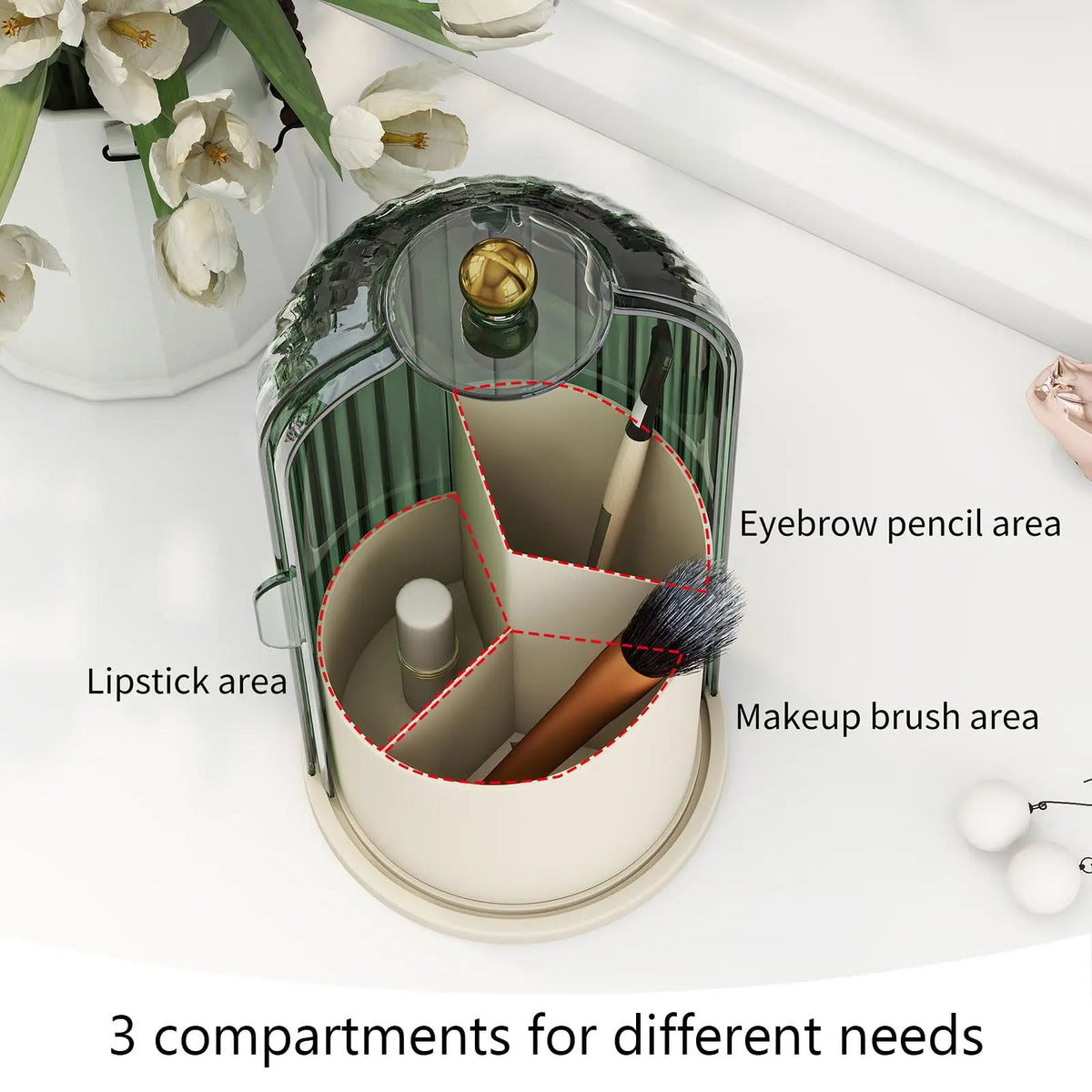 Clear Rotating Makeup Brush Holder With Dustproof Lid