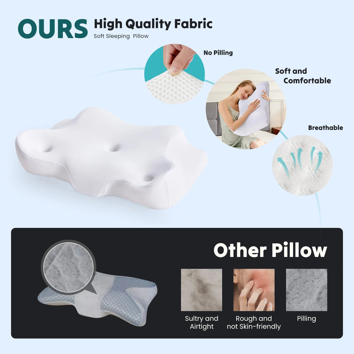 JHK Ergonomic Memory Foam Cervical Neck Pillow With Cooling Pillowcase