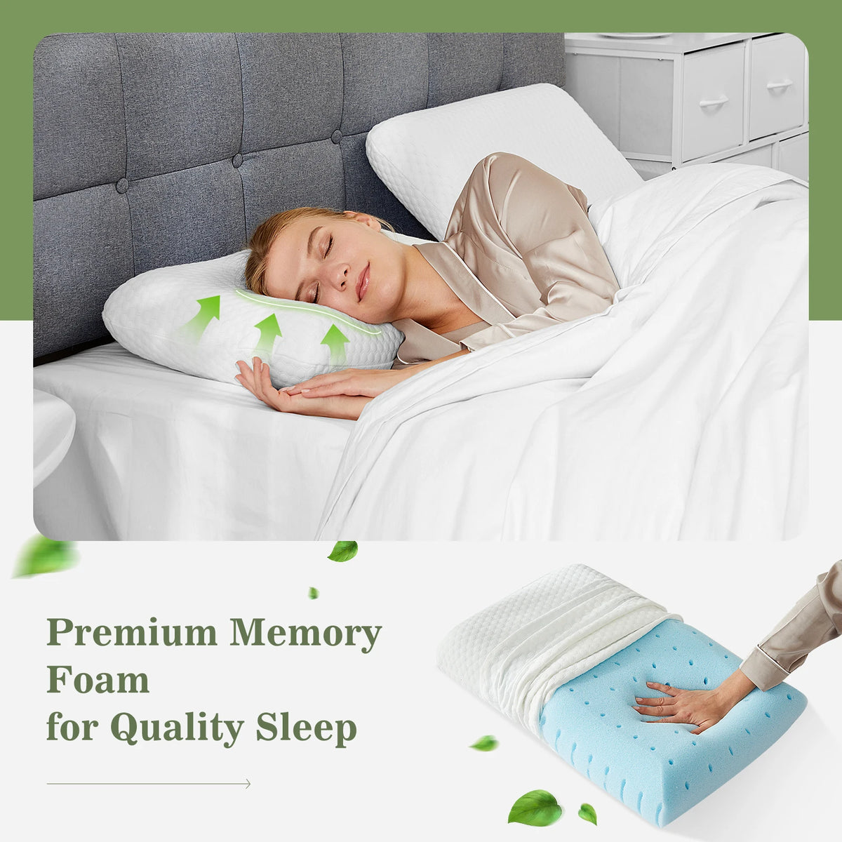JHK Cooling Memory Foam Bed Pillows With Washable Covers
