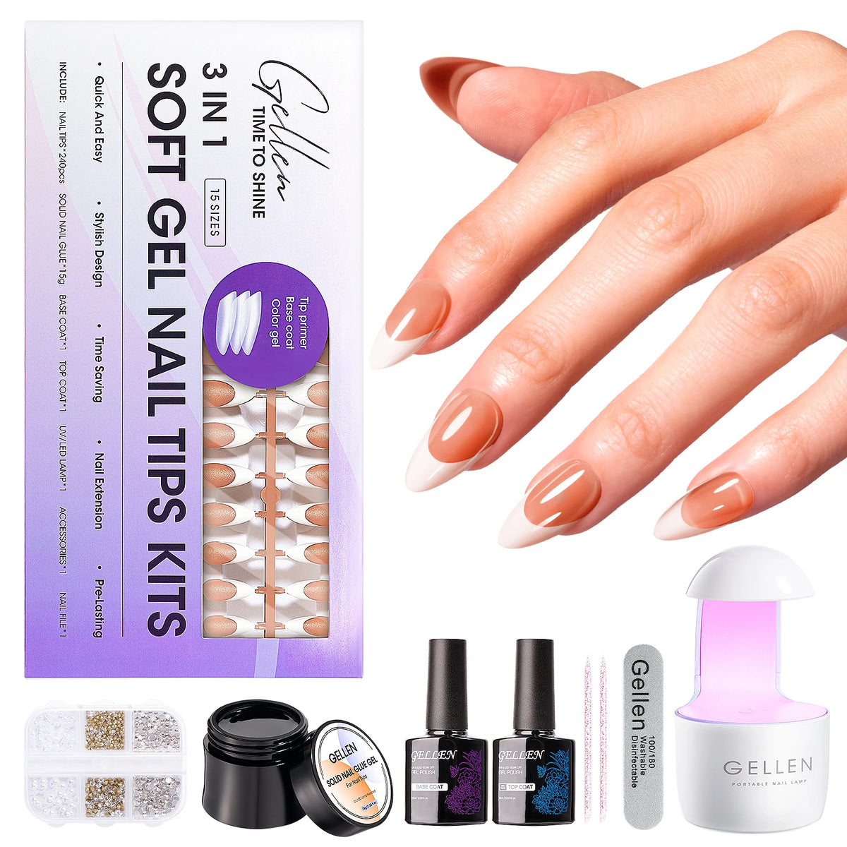GELLEN Press On Nail Kit With UV Lamp Gel Manicure