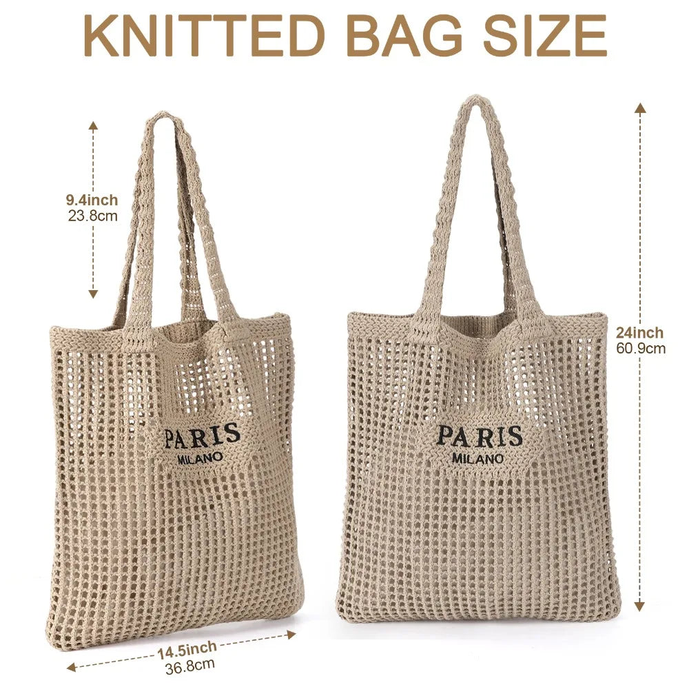HATISAN Crochet Mesh Tote Bag for Women Beach Travel
