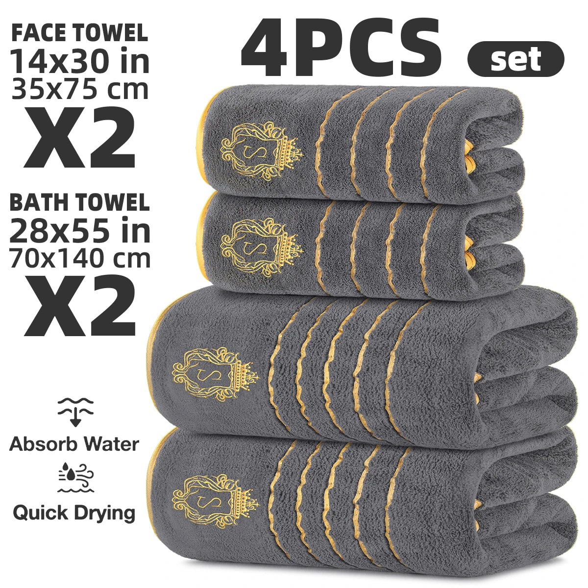 4 Piece Luxury Microfiber Towel Set With Excellent Absorbency