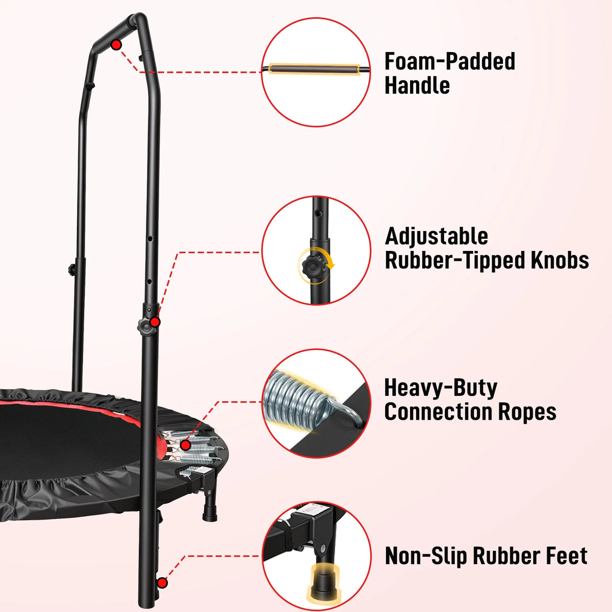 Premium Folding Rebounder Trampoline With Handlebar For Fitness Workout