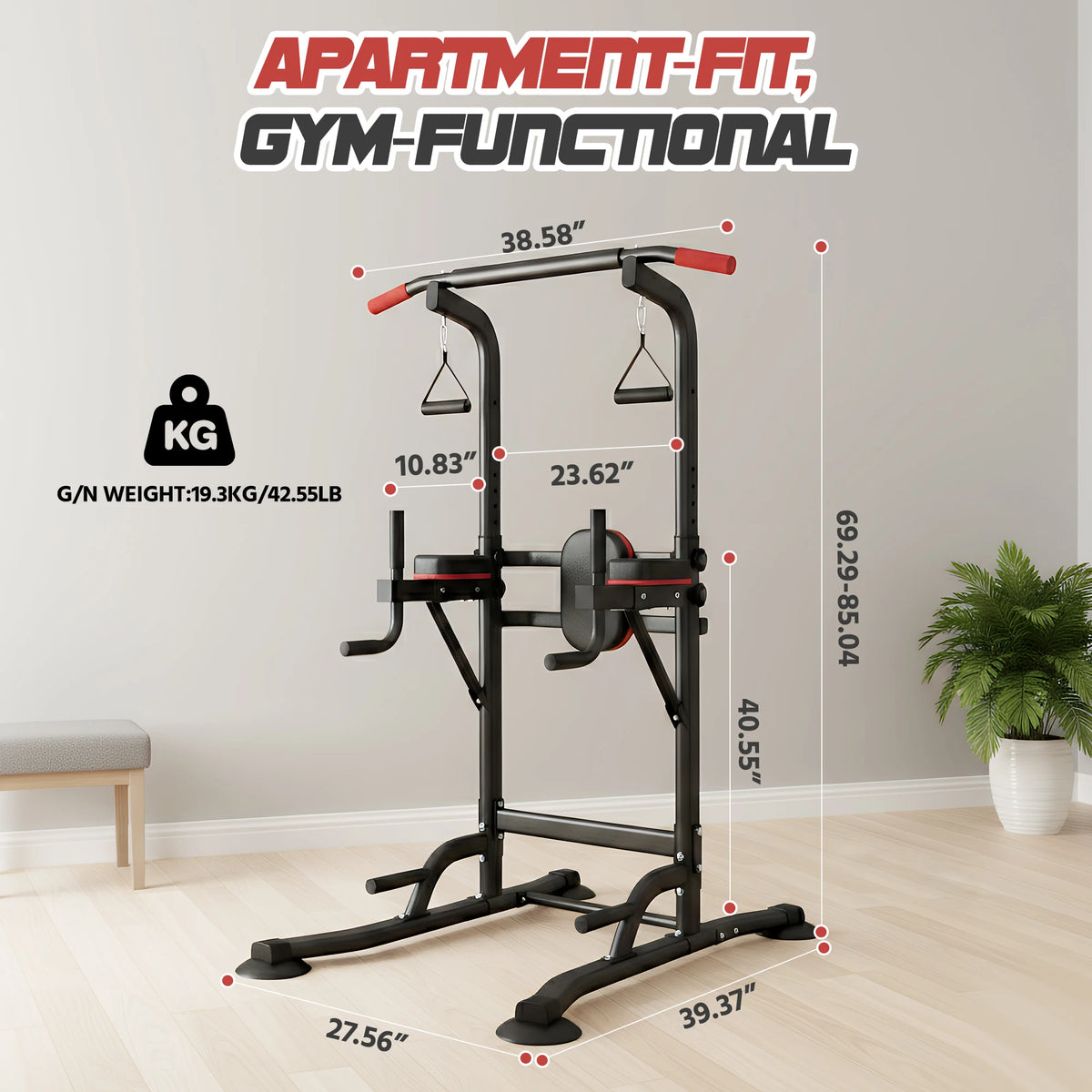 Pull Up Power Tower With Dip Station And Resistance Bands