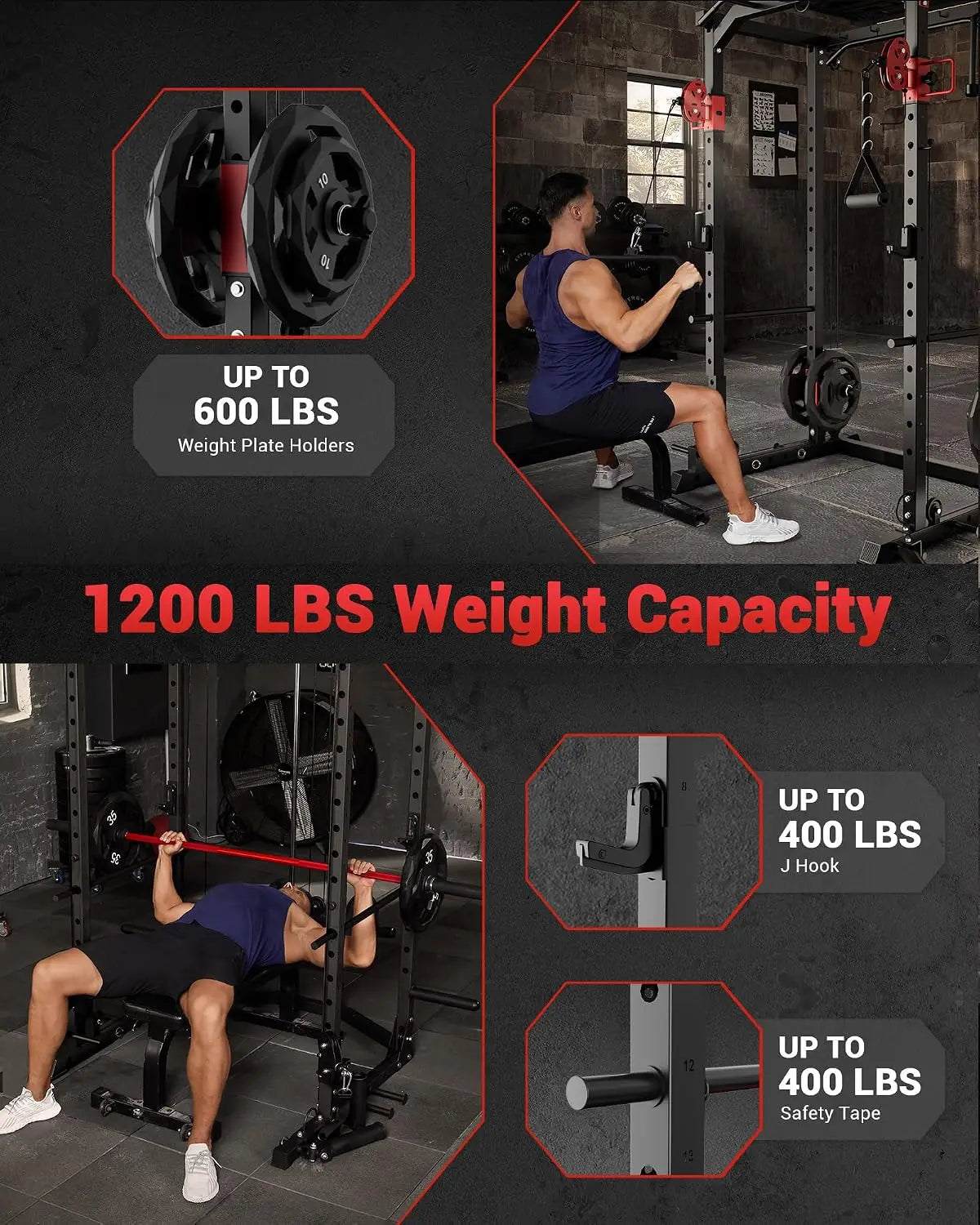 Tacleekii Multifunctional Power Rack With Dual Pulley System