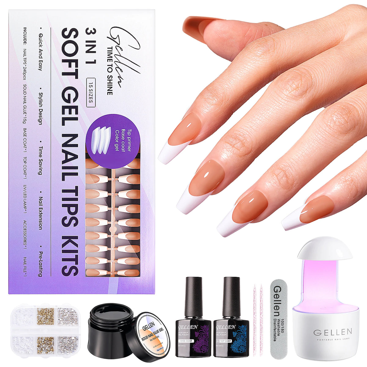 GELLEN Press On Nail Kit With UV Lamp Gel Manicure