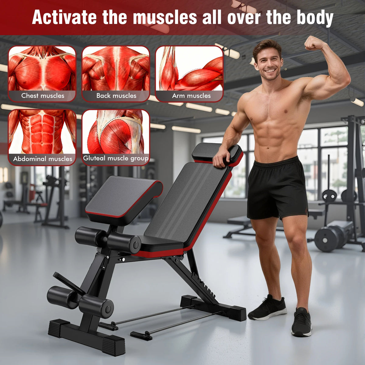 Adjustable Foldable Weight Bench With Leg Extension For Full Body