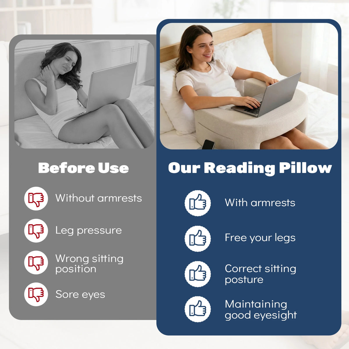 JHK Ergonomic Memory Foam Reading Pillow With Cooling Neck Support
