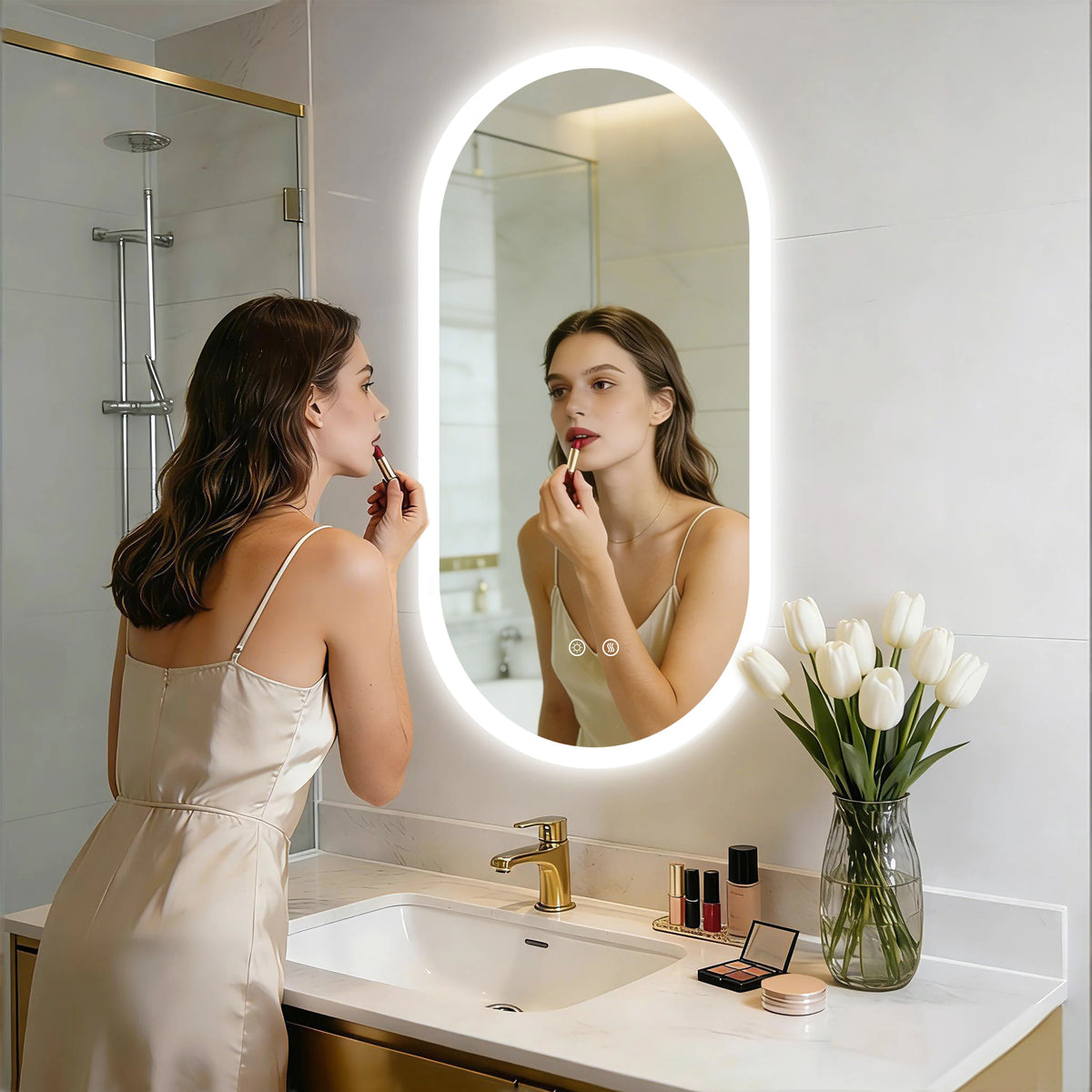 Borwart Smart Led Bathroom Mirror Oval Anti Fog Dimmable Frameless