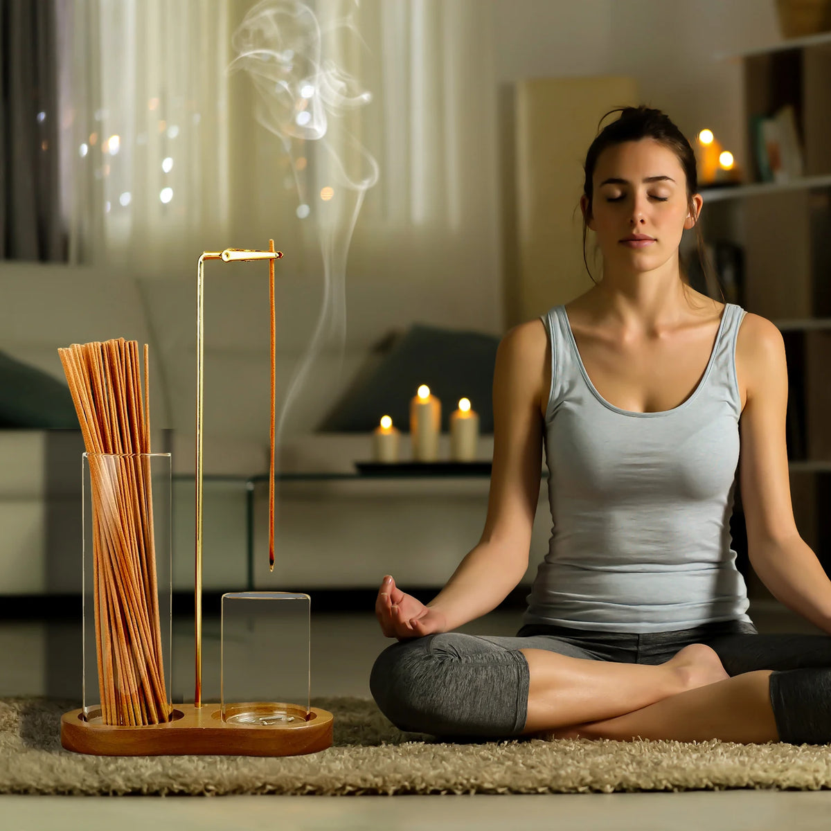 Glass 2 In 1 Incense Burner With Glass Ash Catcher Tray