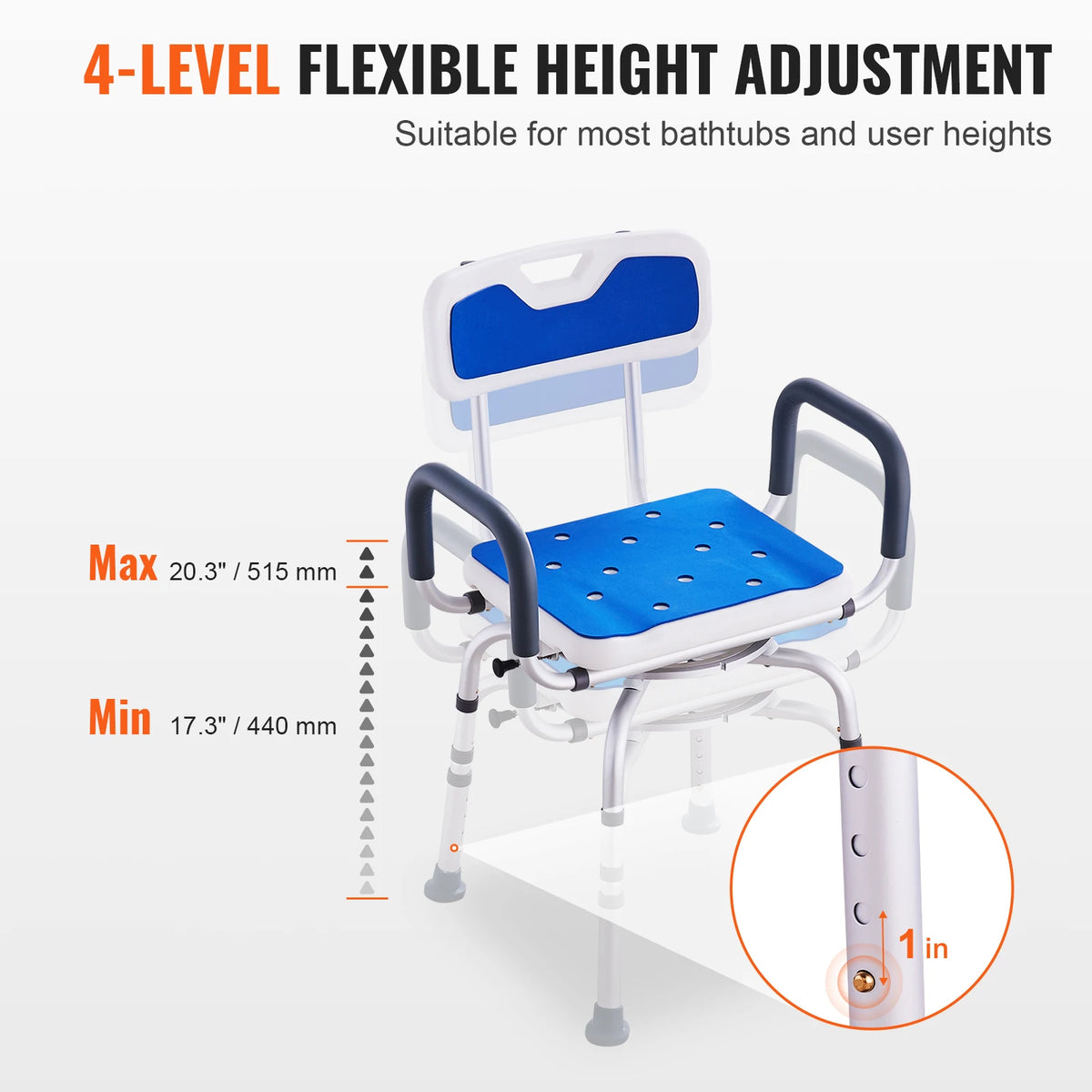 SucceBuy Swivel Shower Chair With Armrest And Backrest For Bathtub