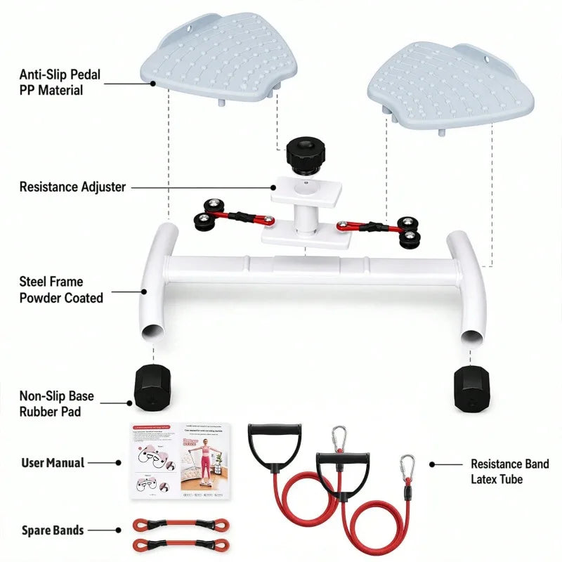 Homhut Adjustable Resistance Twist Stepper With Resistance Bands