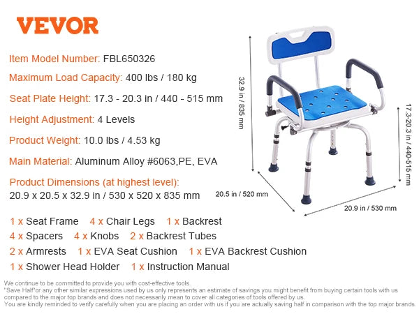SucceBuy Swivel Shower Chair With Armrest And Backrest For Bathtub