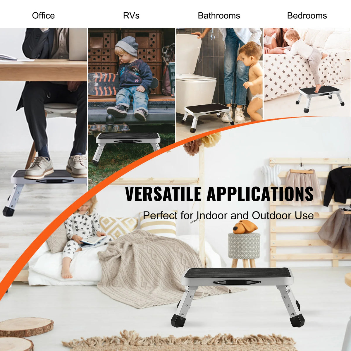 VEVOR Adjustable Non Slip Steel Step Stool for Home Use