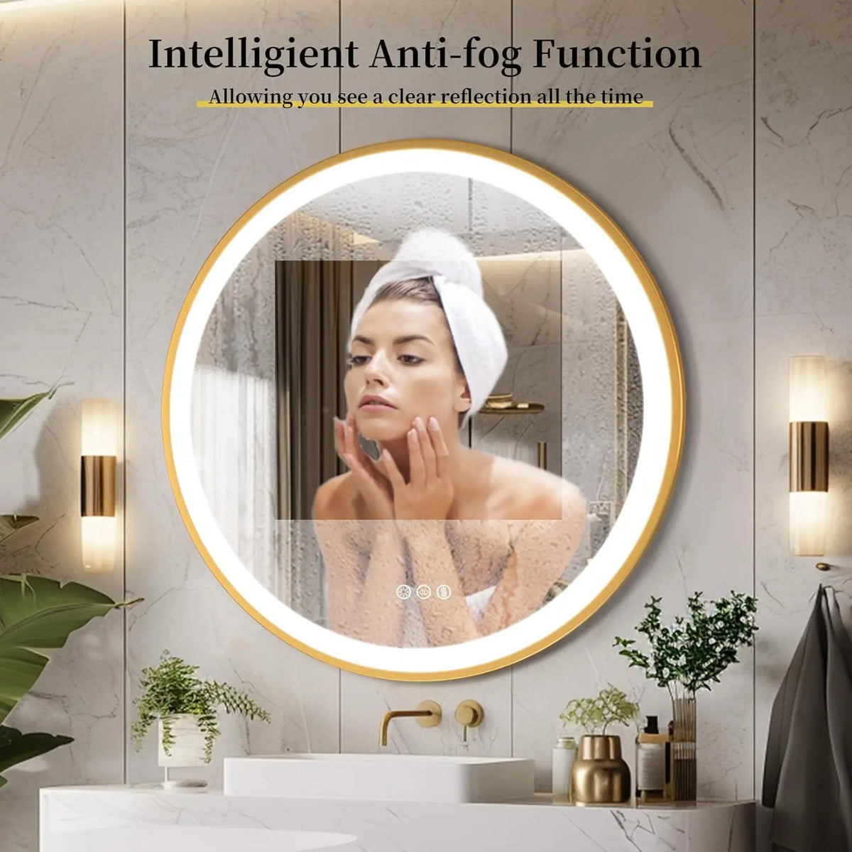 Borwart Round LED Bathroom Mirror Aluminum Frame Antifog