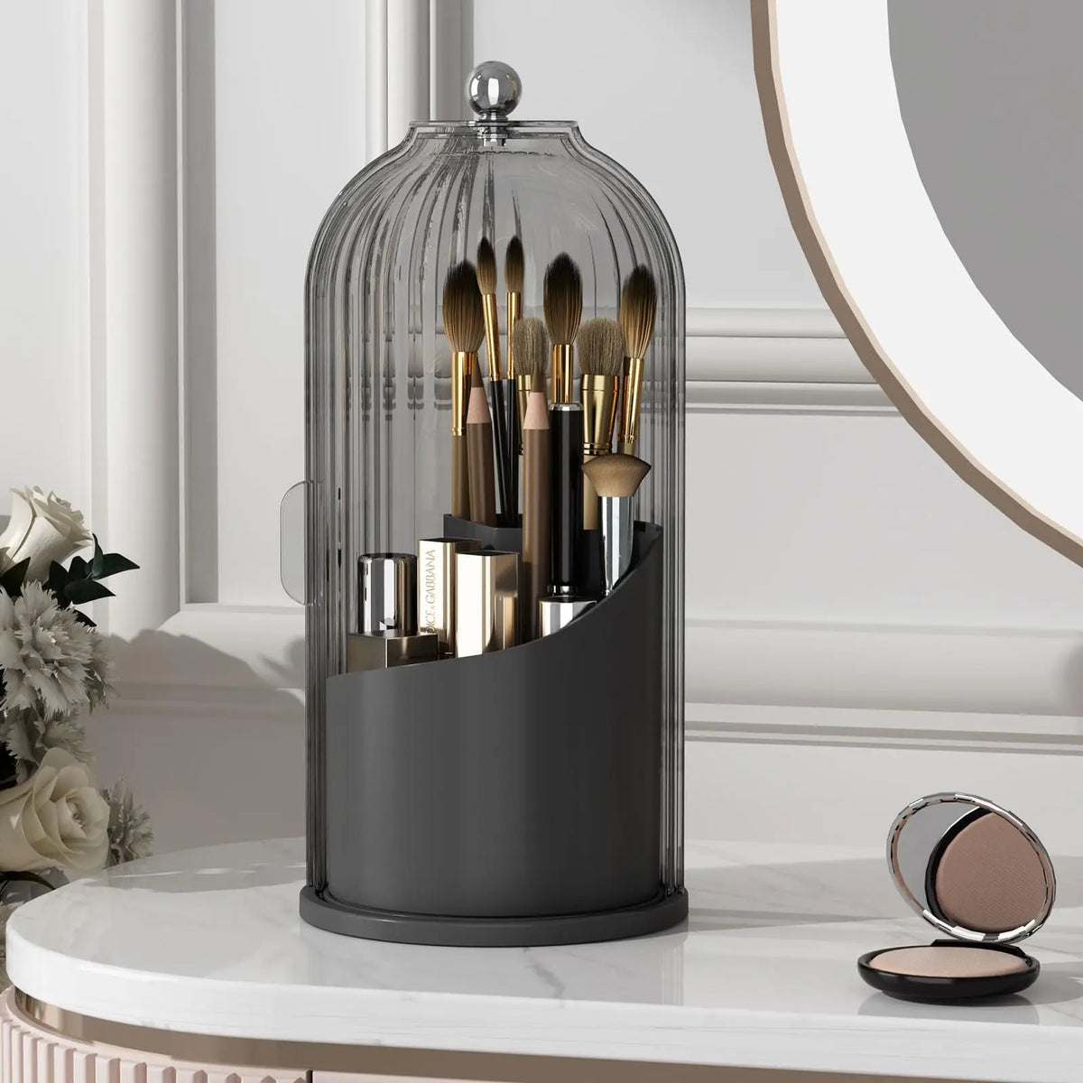 Clear Rotating Makeup Brush Holder With Dustproof Lid