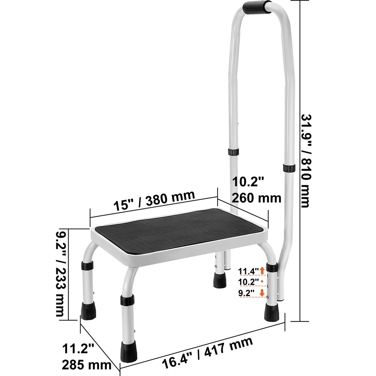 VEVOR Adjustable Non Slip Steel Step Stool for Home Use