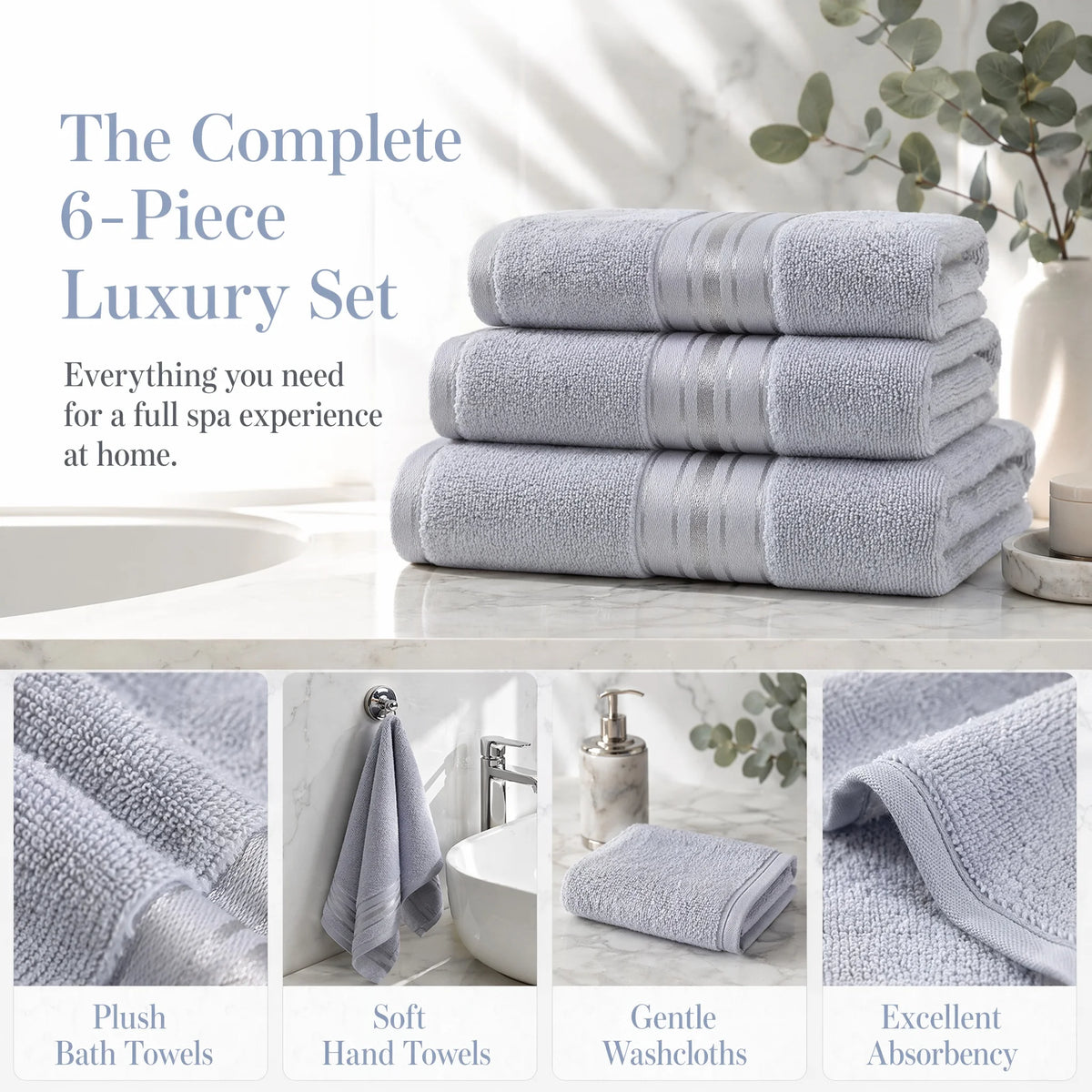 Luxury Six Piece Cotton Towel Set For Bathroom Use