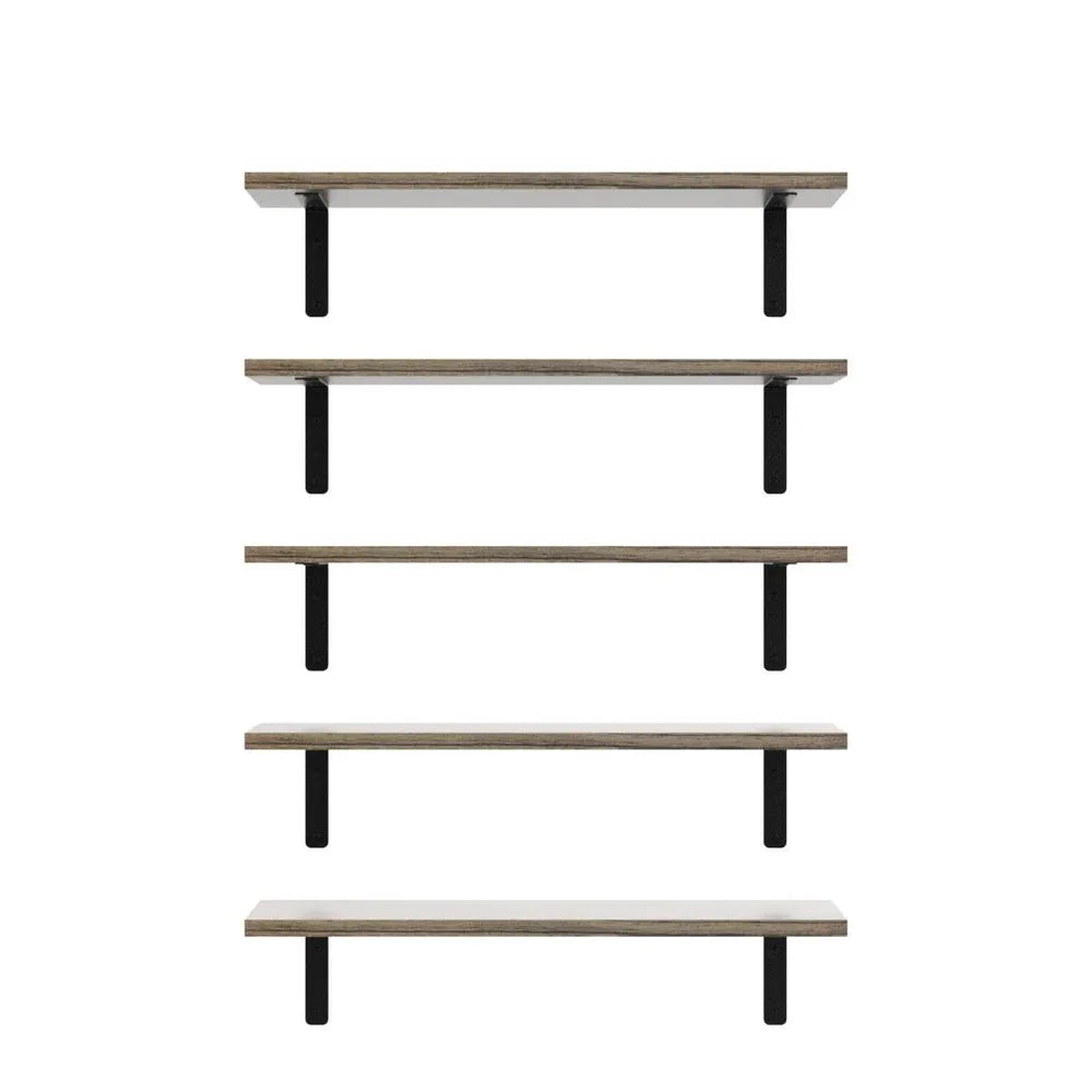 Set Of Rustic Wooden Floating Wall Shelves With Guardrail