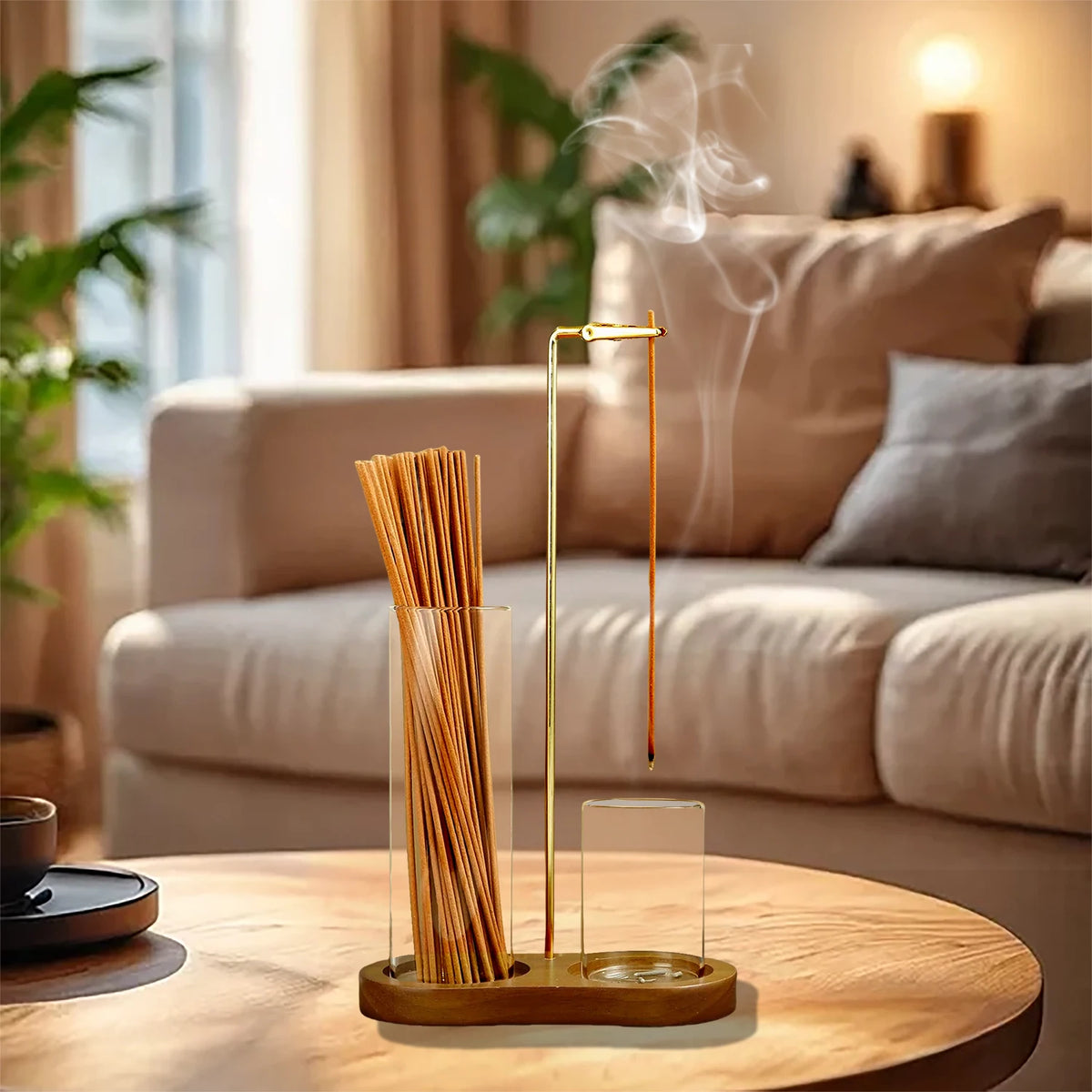 Glass 2 In 1 Incense Burner With Glass Ash Catcher Tray