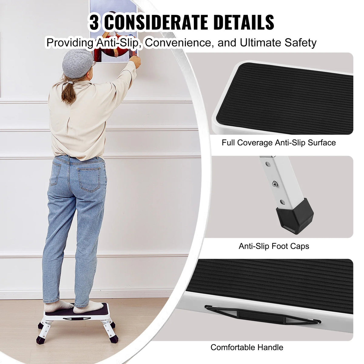 VEVOR Adjustable Non Slip Steel Step Stool for Home Use