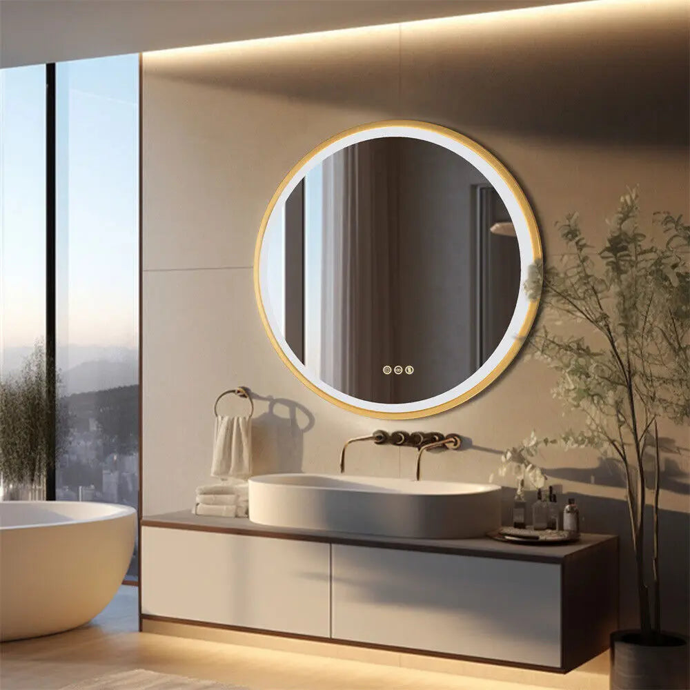 Borwart Round LED Bathroom Mirror Aluminum Frame Antifog