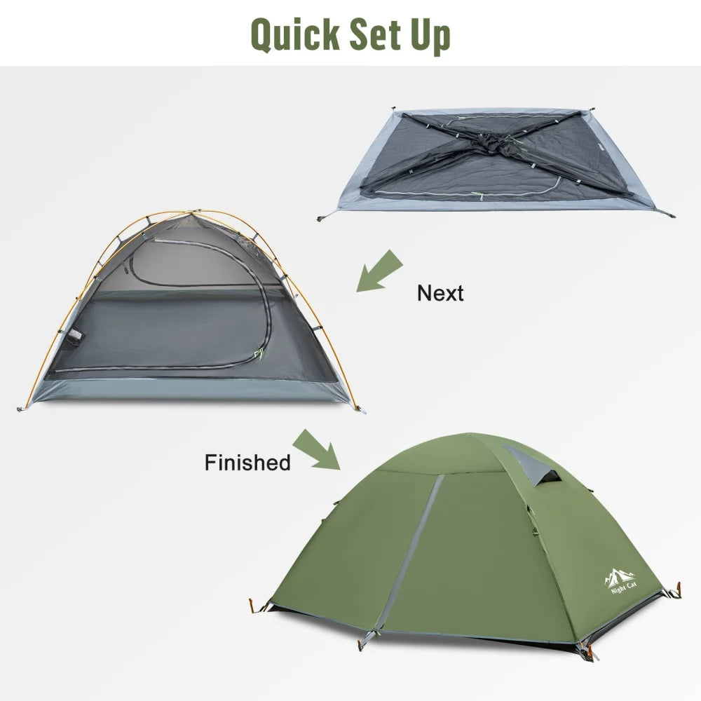 Night Cat Waterproof Two Person Backpacking Tent With Rainfly