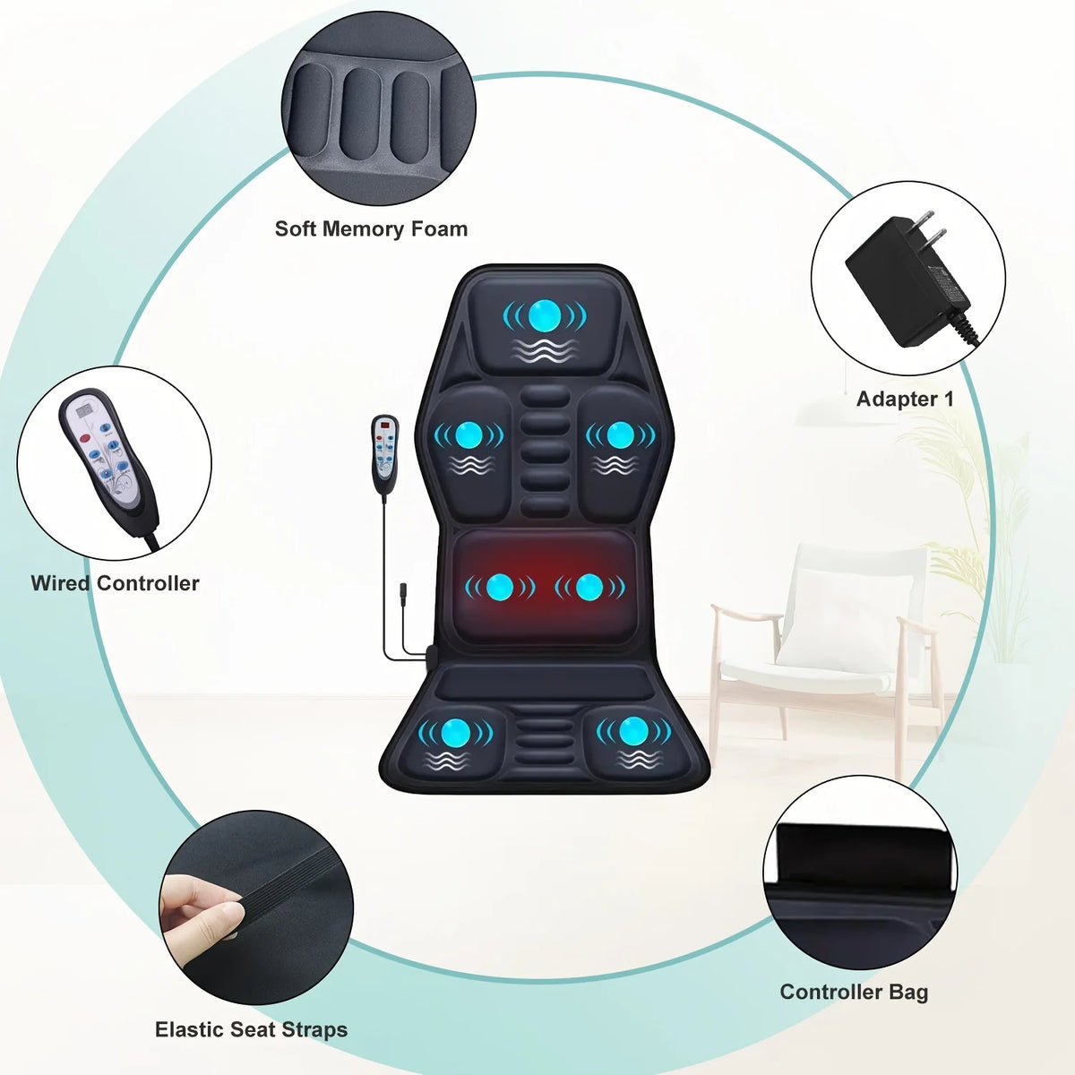 Himouta Heated Back Massager Chair Cushion For Relaxation