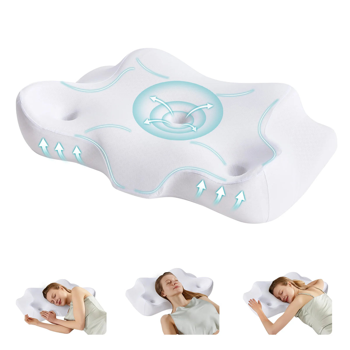 JHK Ergonomic Memory Foam Cervical Neck Pillow With Cooling Pillowcase