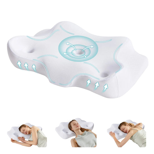 JHK Ergonomic Memory Foam Cervical Neck Pillow With Cooling Pillowcase