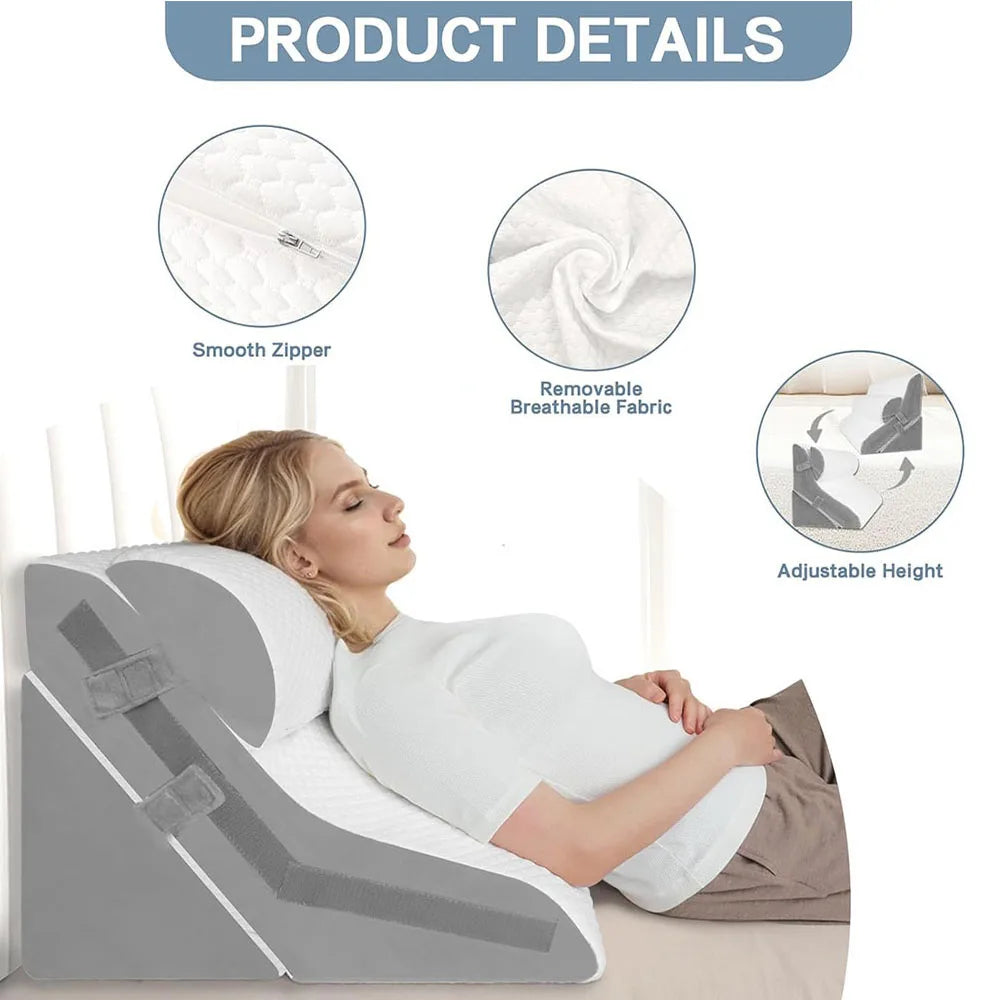 Memory Foam Wedge Pillow With Adjustable Incline Neck Support