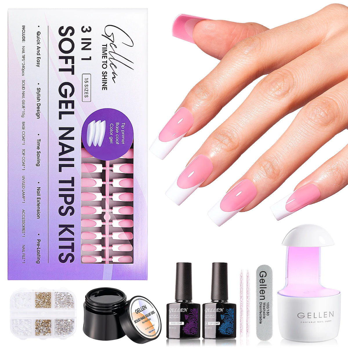 GELLEN Press On Nail Kit With UV Lamp Gel Manicure